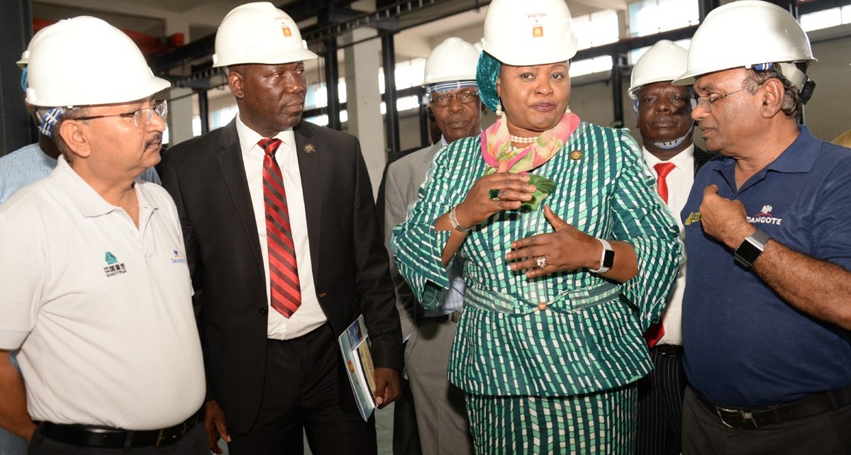 L-R, Group general manager Dangote Sinotruk West Africa limited, Hikmat Thappa, Lagos state director of commerce, Akeem Adeniji, Lagos state commissioner for commerce, industry and Cooperatives, Olayinka Oladunjoye, Dangote Sinotruk general manager Prakash Kharat during the Lagos state commissioner for commerce on a facility tour of Dangote Sinotruk Assembly plant in ikeja Lagos