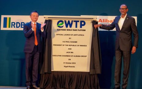 Paul Kagame, President of Rwanda and Jack Ma, Alibaba Group, Executive Chairman during the official launch of the Electronic World Trade Platform in Kigali