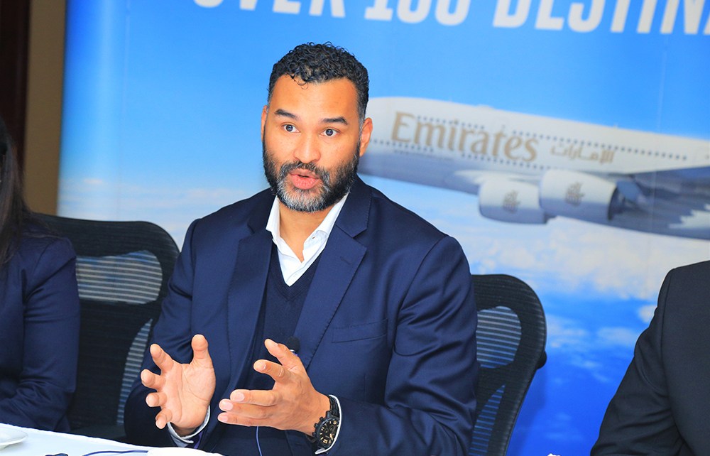 John Gemin Emirates Country Manager speaking to journalists during the Emirates media round table