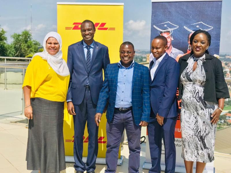 From L-R: Fatma Abubakar, Country Manager, DHL Express Uganda; Paul Erongot, Country Manager, DHL Global Forwarding Uganda; Zachary Mukwaya, General Manager, DHL Supply Chain Uganda; James Kassaga Arinaitwe, Co-founder and CEO, Teach for Uganda; Sheila Kangwagye, Board Member, Teach for Uganda.