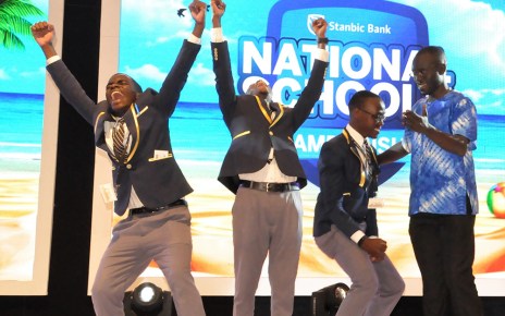 Students of Holy Cross Lake View SS celebrate after emerging winners of the 4th edition of the National Schools championship2019