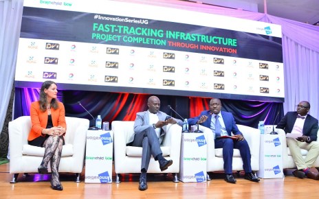 Eng. Andrew Kitaka, (2nd R ), Executive Director KCCA giving his remarks, while Ms. Helena McLeod (L), Team Leader, Cities, and Infrastructure for Growth (CIG) Uganda, Mr. Andrew Mwenda (2nd L), CEO, The Independent Publications, and Mr. Simon Kasyate (R) panel moderator look on. The panel discussed “Appropriate Models for Cities in Emerging Markets”. This was during the fourth edition of Innovation Series forum themed “Fast-Tracking Infrastructure Project Completion through Innovation” at Golf Course Hotel on 31st October 2019.