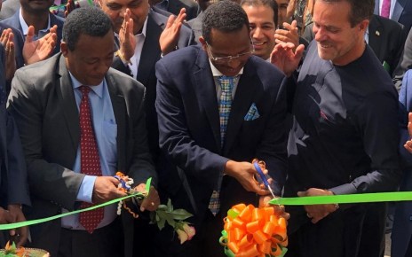 EEU Ribbon Cutting - The official ribbon cutting to launch the new SAP system at Ethiopia Electric Utility (EEU) was conducted by dignitaries (left to right): H.E. Dr. Frehiwot Woldehanna, State Minister of the Energy Sector within the Ministry of Water, Irrigation and Electricity; H.E. Dr. -Ing. Getahun Mekuria, Minister of Education and Chair of the board of Directors for EEU; Pedro Guerreiro - MD for SAP Central Africa